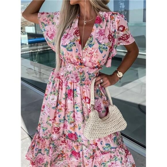 Floral Print Flutter Sleeve Maxi Dress - Picture 3 of 5